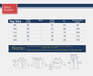 Detailed size chart for kids denim pants showing length and waist measurements