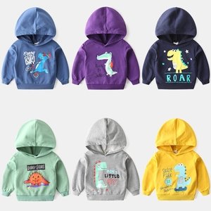 Boys Hooded Sweatshirt Cotton Blend Cartoon Dinosaur Print Long Sleeve Pullover Autumn Spring Casual Kids Hoodie Top
