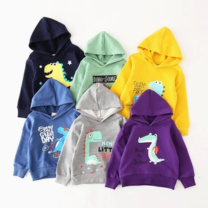 Colorful kids dinosaur hoodies in six vibrant colors including navy and yellow