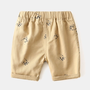 Khaki Kinder Baumwollshorts mit Panda-Print und elastischem Bund für den Sommer
