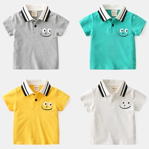 Boys Fashion Cotton Short Sleeve Polo Shirt Toddler Summer Top Casual Cartoon Smile Print Lapel Kids Clothes Clothing