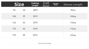 Detailed size chart for boys summer polo shirt with length and chest measurements
