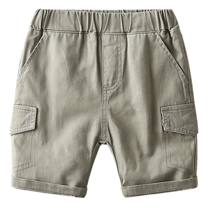 Classic khaki cargo shorts for boys with elastic waistband and utility pockets