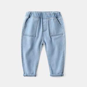 Boys Casual Cotton Denim Jeans Soft Elastic Waist Long Pants For Kids School Daily Wear Light Blue Washed Trousers