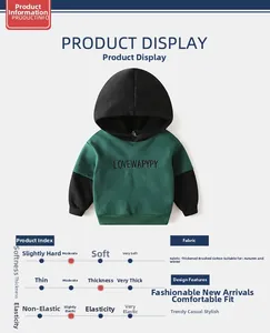 Detail of color-block hoodie for boys with green body and black sleeves embroidery