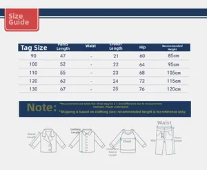 Detailed size chart for kids dinosaur embroidered sports pants with measurements in cm