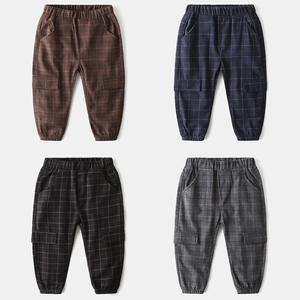 Boys Casual Plaid Cargo Pants Cotton Blend Elastic Waist Jogger Trousers For Kids Spring Autumn Fashion Plaid Pattern Bottoms
