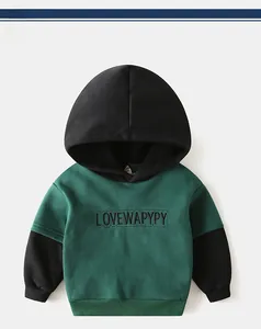 Detail of the high-quality cotton fabric and LOVEWAPYPY embroidery on boys' hooded sweatshirt