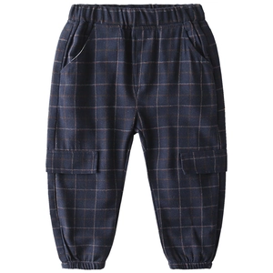 Boys' navy plaid joggers with cargo pockets and elastic waist for casual spring style