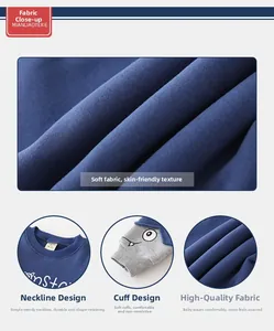 Detail of dark blue kids hoodie showing grey ribbed monster pattern cuffs and soft cotton fabric