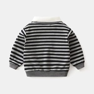 Classic striped long-sleeve polo sweatshirt for boys with white collar and ribbed cuffs