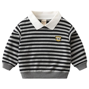 Toddler boys striped polo sweatshirt with collar and tiger embroidery detail