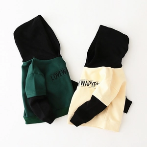 Boys Hooded Sweatshirt Cotton Blend Contrast Color Brushed Embroidery Letter Pattern Autumn Winter Casual Kids Hoodie Top