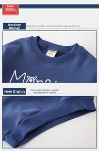 Detail of ribbed neckline and cuffs on navy blue cotton sweatshirt with Mono print