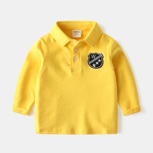 Polo classica a maniche lunghe giallo brillante per bambini con stemma ricamato e colletto