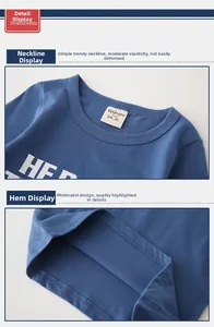 Détails du t-shirt enfant montrant le col rond et les coutures doubles à l'ourlet