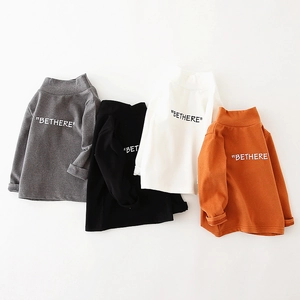 Kids turtleneck thermal long sleeve T-shirt with BETHERE letter print in four colors