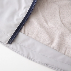 Kids warm fleece lined hooded jacket with windproof grey fabric and durable zipper