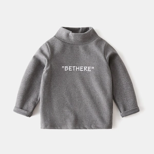 Kids grey turtleneck thermal shirt with BETHERE letter print in soft brushed fabric