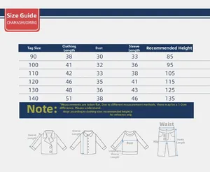 Detailed size chart for boys' cartoon sweaters with measurements for length and height