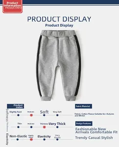 Detail of boys grey winter joggers showing soft fleece lining and side stripes