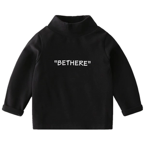 Kids black turtleneck fleece shirt with BETHERE letter print for winter warmth
