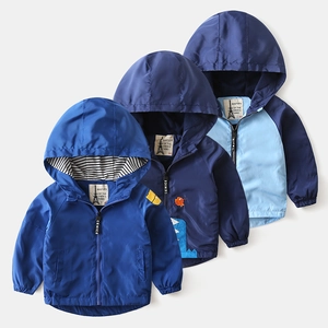 Boys Winter Hooded Jacket Cartoon Dinosaur Appliqué Windproof Thickened Outerwear Padded Polyester Coat For Toddler Kids