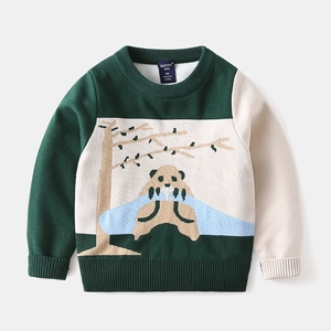 Kids Cartoon Knitted Sweater Round Neck Long Sleeve Pullover Soft Cotton Blend Warm Winter Autumn Children Clothes
