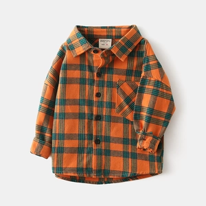 Chemise à Carreaux en Coton pour Petit Garçon Manches Longues Décontracté Coupe Ample Tartan Haut avec Poche Vêtements Enfant