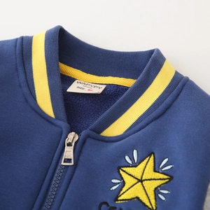 Veste de baseball bleu marine pour garçons avec étoile brodée jaune et col rayé