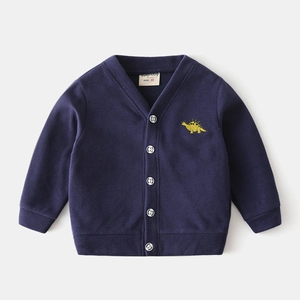 Cardigan en Maille pour Enfants Mélange de Coton Broderie Dessin Animé Dinosaure Col en V Boutonné Manches Longues Automne