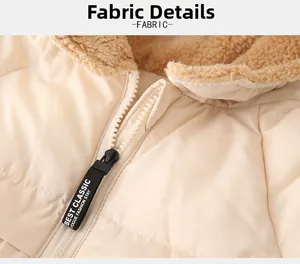 Detail view of children winter jacket with fleece lining and quilted windproof fabric
