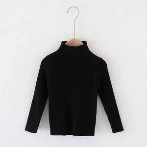 Kids black ribbed high-neck sweater with long sleeves and soft knitted texture for winter
