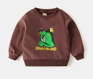 Détails des poignets côtelés et imprimé dinosaure pirate sur sweat en polaire marron