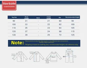 Guide des tailles détaillé pour shorts d'été garçons avec mesures en cm