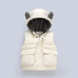 Gilet d'hiver rembourré pour garçons avec capuche doublée polaire et oreilles 3D