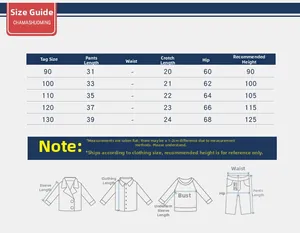 Tableau des tailles de short enfant de 90 à 130 cm avec mesures de longueur