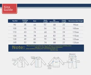 Guide des tailles détaillé pour ensemble de sport enfant incluant les mesures de 90 à 140 cm