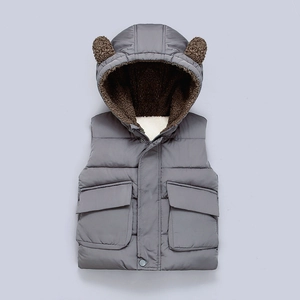 Gilet gris matelassé pour garçon avec oreilles d'ours et doublure chaude