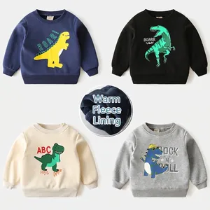 Sweat-shirt Dinosaure Doublé de Polaire pour Tout-petits Enfants Décontracté Coréen Manches Longues Pullover Chaud Garçons Filles Haut Imprimé Dessin Animé