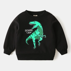 Sweat-shirt polaire noir pour enfant avec imprimé dinosaure T-Rex et bords côtelés