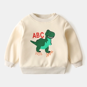Sweat enfant en polaire blanc cassé avec dinosaure vert et broderie ABC chaude