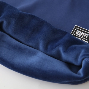 Thick dark blue velvet turtleneck sweatshirt for boys with soft texture and brand label