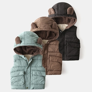 Gilet à Capuche d'Hiver pour Enfants Épais Doublé de Polaire avec Oreilles d'Ours Mignonnes Veste Rembourrée Coupe-Vent pour Garçons Filles