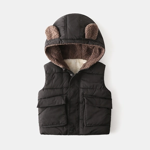 Gilet noir à capuche pour garçon avec oreilles d'ours et doublure polaire chaude