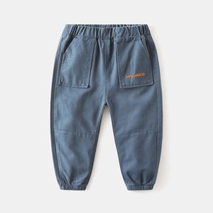 Pantalon de jogging décontracté en coton bleu-gris pour garçon avec broderie orange