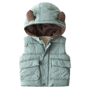 Gilet épais à capuche vert clair pour bébés avec doublure polaire et oreilles d'ours