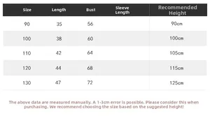 Detailed size chart for boys cotton polo shirts with measurements for height 90-125cm
