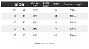 Detailed size chart for children's long-sleeve polo shirt showing height measurements