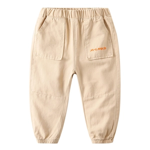 Pantalon de loisirs beige pour enfants en coton avec taille élastique et broderie M-G MICO